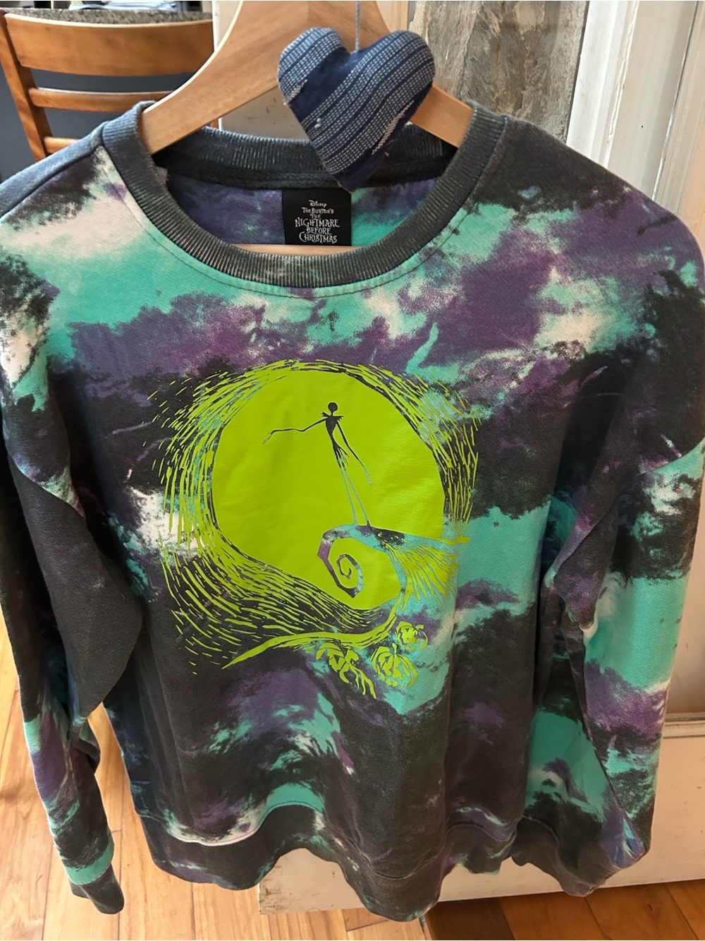 Disney Tie-Dye Kids Sweatshirt with Neon Green Moon Graphic